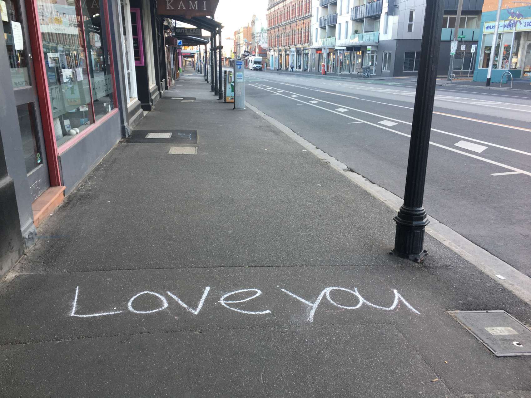 Brunswick Street with words I Love You on pavement